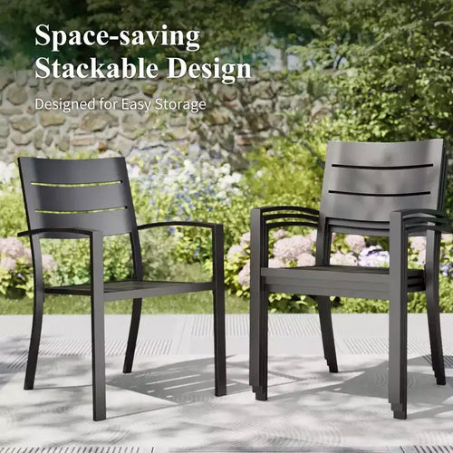 Captiva Designs 5-teiliges Outdoor-Esszimmerset für die Terrasse mit Esstisch aus Stahl und Metallstühlen mit Streifenmuster auf der Rückenlehne