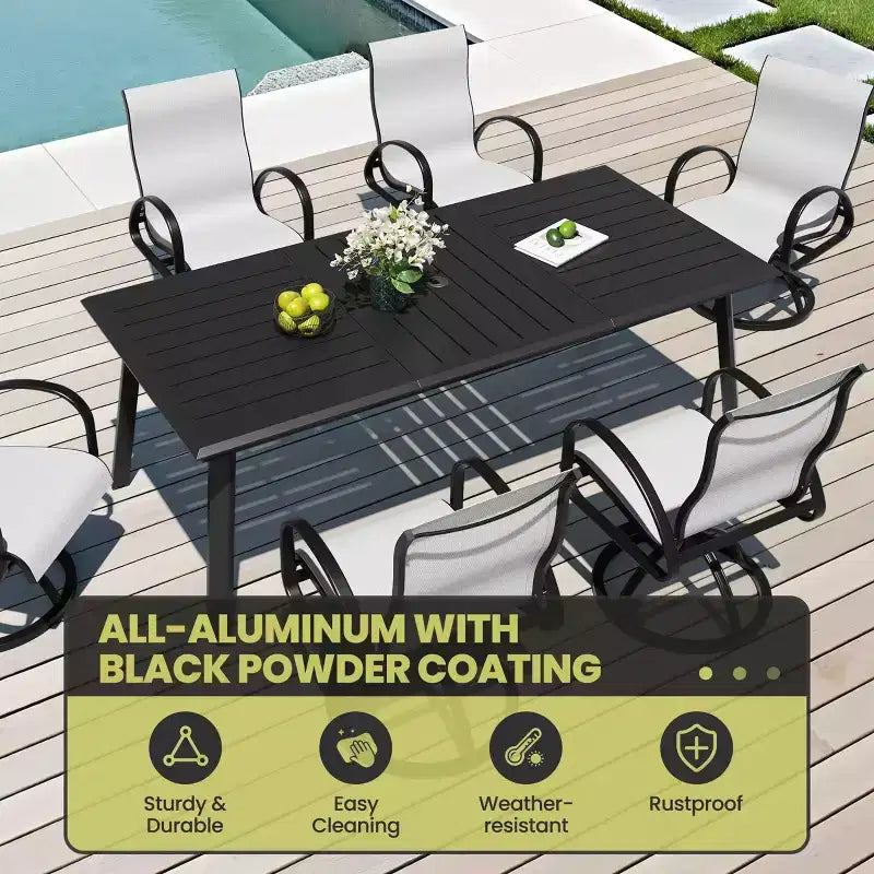 Crestlive Products Aluminum Outdoor Dining sets Patio Dining Table with Classic Round Armchairs for 6-10 People Outside