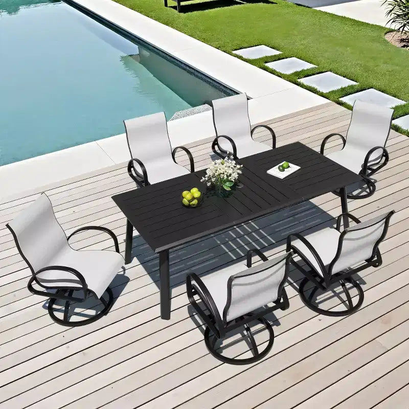 Crestlive Products Aluminium-Esssets für den Außenbereich, Esstisch für die Terrasse mit klassischen Rundsesseln für 6-10 Personen im Freien