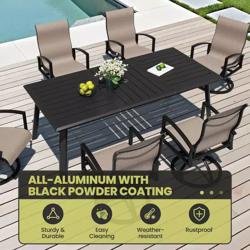 Crestlive Products Aluminum Outdoor Dining sets Patio Dining Table with Classic Semi-Round Armchairs for 6-10 People Outside