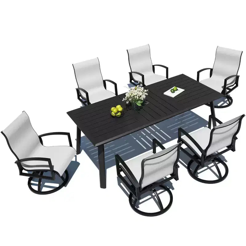 Crestlive Products Aluminum Outdoor Dining sets Patio Dining Table with Classic Semi-Round Armchairs for 6-10 People Outside