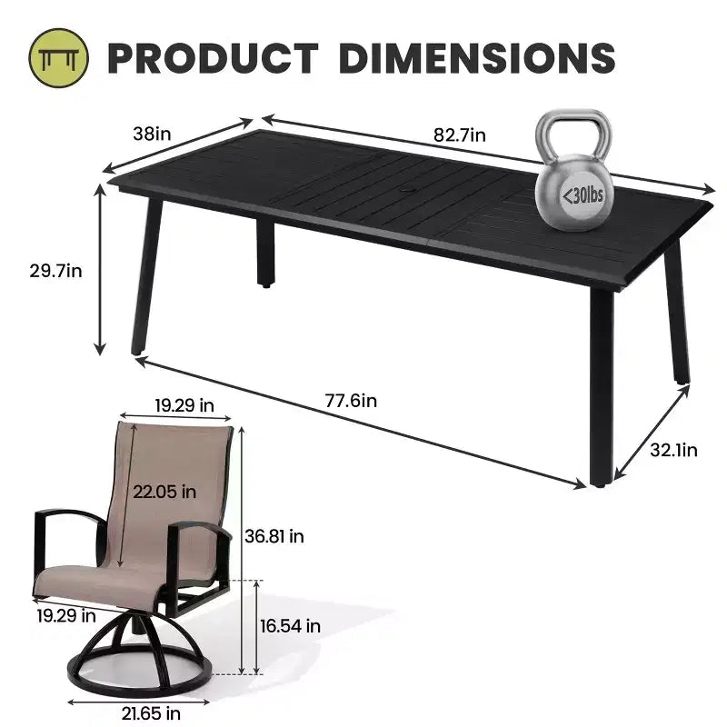 Crestlive Products Aluminum Outdoor Dining sets Patio Dining Table with Classic Semi-Round Armchairs for 6-10 People Outside