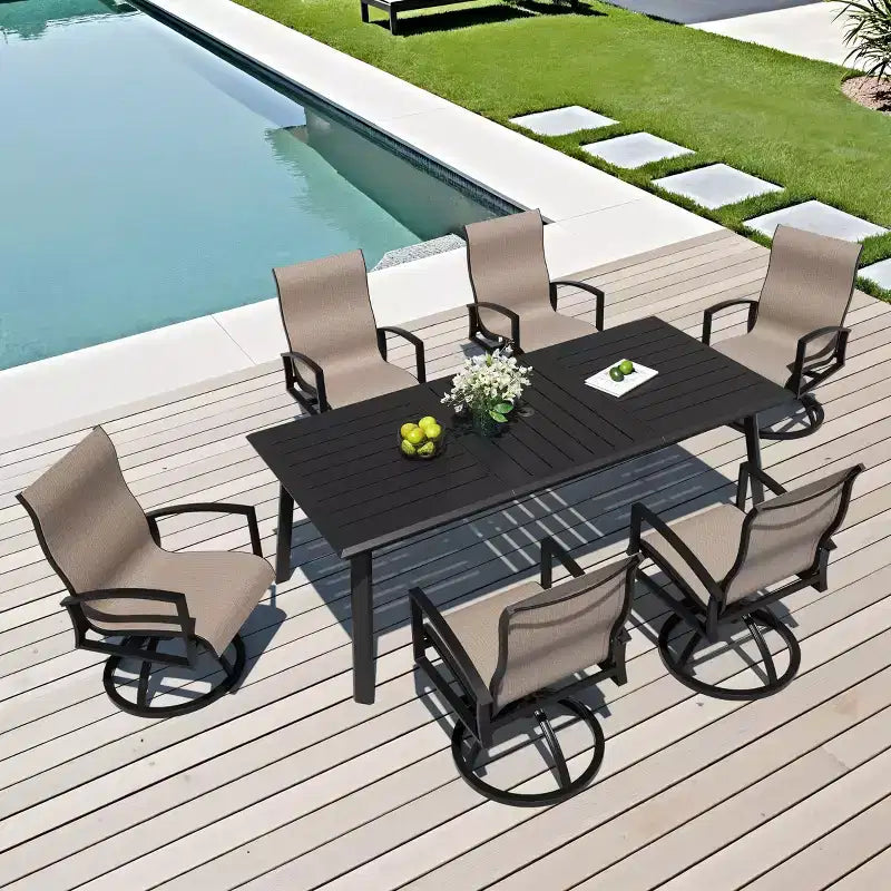 Crestlive Products Aluminum Outdoor Dining sets Patio Dining Table with Classic Semi-Round Armchairs for 6-10 People Outside