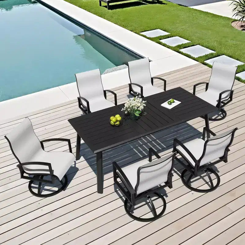 Crestlive Products Outdoor-Ess-Sets aus Aluminium, Esstisch für die Terrasse mit klassischen halbrunden Armlehnstühlen für 6-10 Personen im Freien