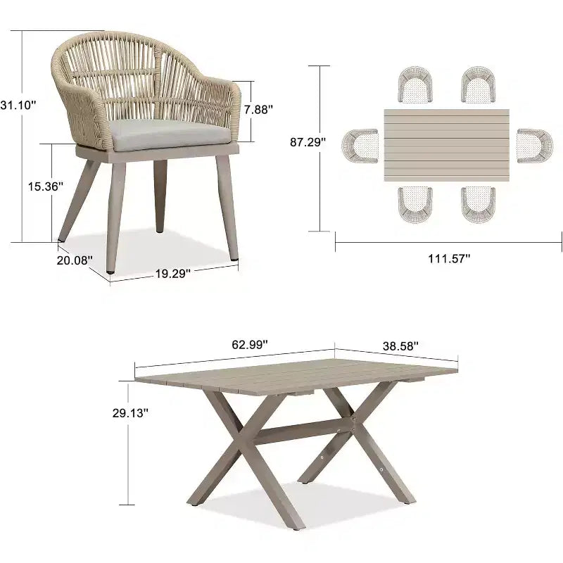 PURPLE LEAF Patio Dining Set with Outdoor Aluminium Dining Table and Woven Rattan Chairs Modern Furniture Set for Garden Yard Indoor Decor, Champagne