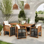 Christopher Knight Home Nori Modern 7 Piece Outdoor Acacia Wood Dining Set with Handwoven Cord