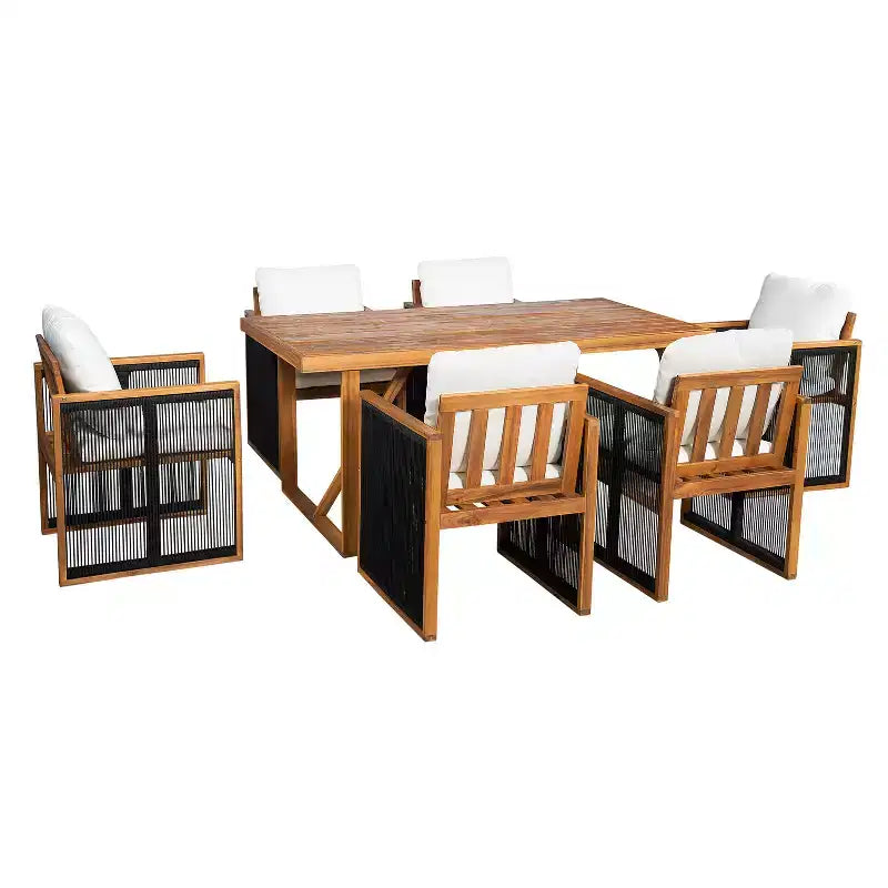 Christopher Knight Home Nori Modern 7 Piece Outdoor Acacia Wood Dining Set with Handwoven Cord