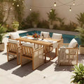 Christopher Knight Home Nori Modern 7 Piece Outdoor Acacia Wood Dining Set with Handwoven Cord