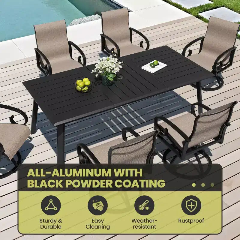 Crestlive Products Aluminum Outdoor Dining sets Patio Dining Table with Ergonomic Armchairs for 6-10 People