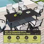 Crestlive Products Aluminum Outdoor Dining sets Patio Dining Table with Ergonomic Armchairs for 6-10 People