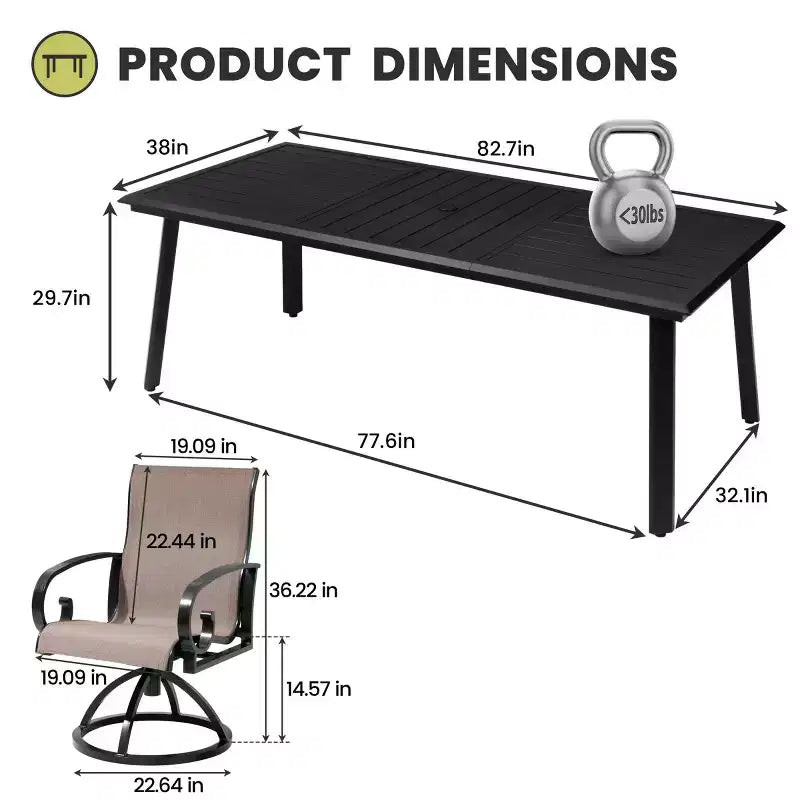 Crestlive Products Aluminum Outdoor Dining sets Patio Dining Table with Ergonomic Armchairs for 6-10 People