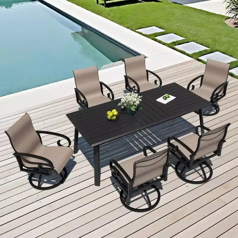 Crestlive Products Aluminum Outdoor Dining sets Patio Dining Table with Ergonomic Armchairs for 6-10 People