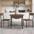 MAYEERTY 3-Piece Modern Round Drop Leaf Dining Table Set, Black Frame Rustic Brown Finish with 2 Chairs for Small Spaces