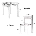 MAYEERTY 3-Piece Modern Round Drop Leaf Dining Table Set, Black Frame Rustic Brown Finish with 2 Chairs for Small Spaces