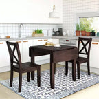 MAYEERTY 3-Piece Wood Drop Leaf Dining Table Set, 2 X-back Chairs Breakfast Nook Table for Small Places, Espresso