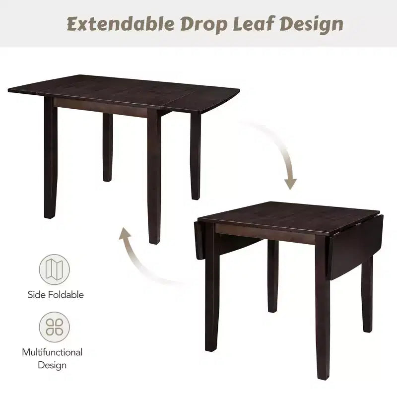 MAYEERTY 3-Piece Wood Drop Leaf Dining Table Set, 2 X-back Chairs Breakfast Nook Table for Small Places, Espresso
