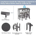 MAYEERTY 48 Farmhouse Wood Bar Height Dining Set, Rectangular Table with 2 Chairs for Small Places, Gray + Beige
