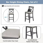 MAYEERTY 48 Farmhouse Wood Bar Height Dining Set, Rectangular Table with 2 Chairs for Small Places, Gray + Beige