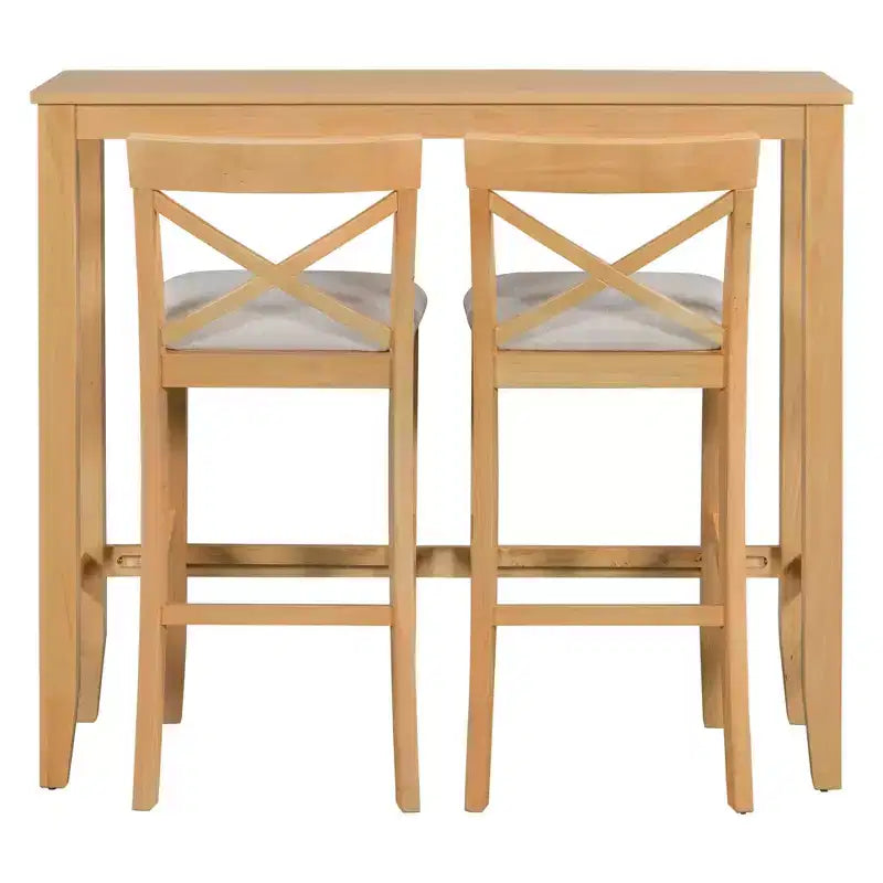MAYEERTY 48 Farmhouse Wood Bar Height Dining Set, Rectangular Table with 2 Chairs for Small Places, Gray + Beige