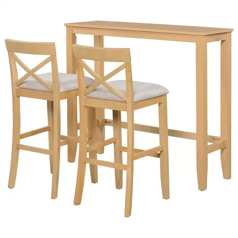 MAYEERTY 48 Farmhouse Wood Bar Height Dining Set, Rectangular Table with 2 Chairs for Small Places, Gray + Beige