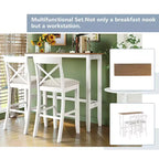 MAYEERTY 48 Farmhouse Wood Bar Height Dining Set, Rectangular Table with 2 Chairs for Small Places, Gray + Beige