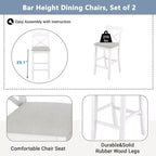 MAYEERTY 48 Farmhouse Wood Bar Height Dining Set, Rectangular Table with 2 Chairs for Small Places, Gray + Beige