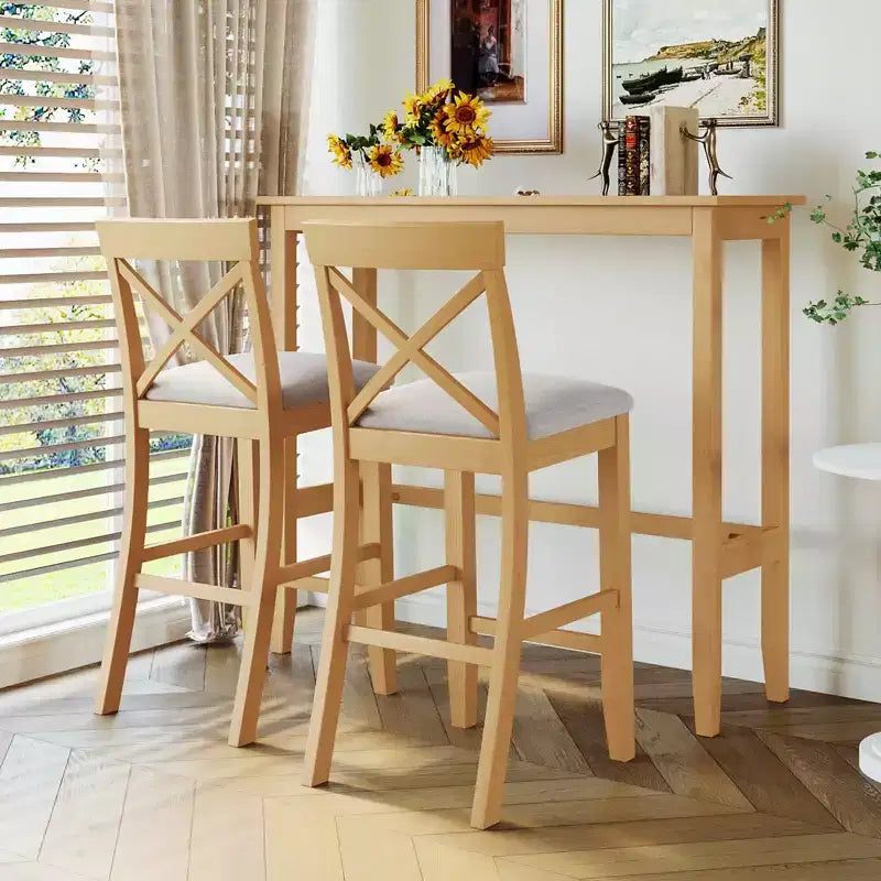 MAYEERTY 48-teiliges Bauernhaus-Esszimmerset aus Holz in Barhöhe, rechteckiger Tisch mit 2 Stühlen für kleine Räume, Grau + Beige