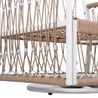 MAYEERTY 3-Piece Bohemian Outdoor Furniture Set, 2 Lounge Chairs & Glass Top Side Table, Handwoven Rope Steel Frame Waterproof Cushions