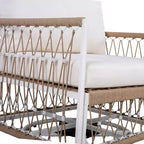 MAYEERTY 3-Piece Bohemian Outdoor Furniture Set, 2 Lounge Chairs & Glass Top Side Table, Handwoven Rope Steel Frame Waterproof Cushions