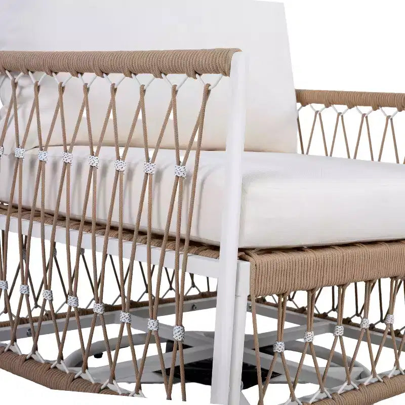 MAYEERTY 3-Piece Bohemian Outdoor Furniture Set, 2 Lounge Chairs & Glass Top Side Table, Handwoven Rope Steel Frame Waterproof Cushions
