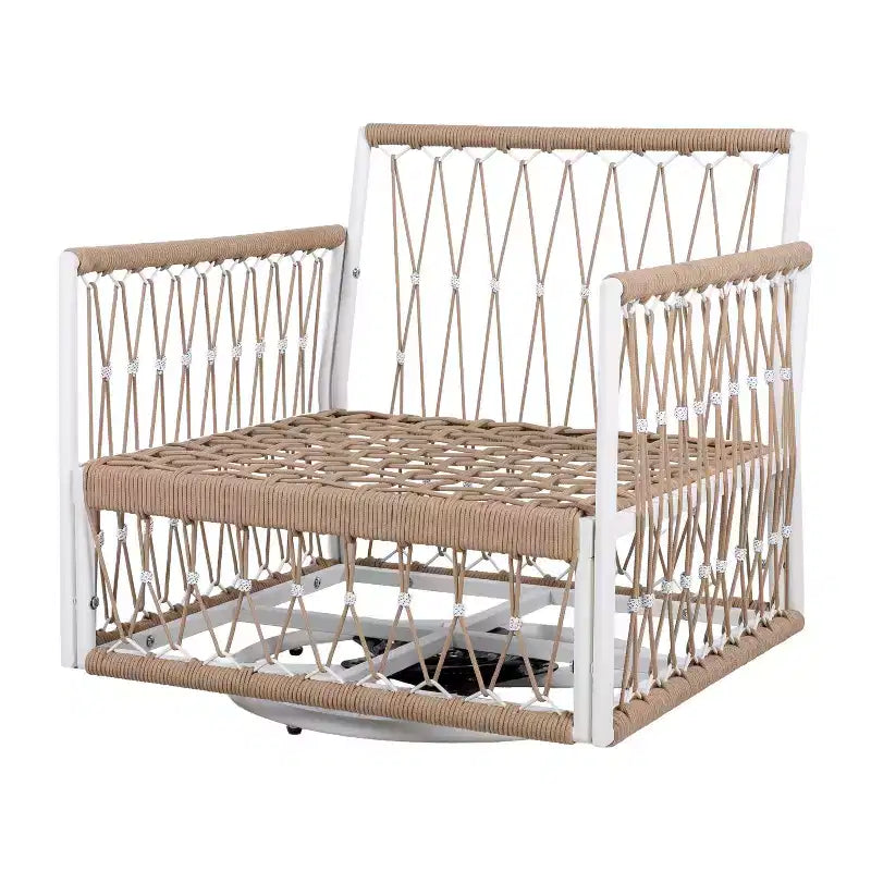 MAYEERTY 3-Piece Bohemian Outdoor Furniture Set, 2 Lounge Chairs & Glass Top Side Table, Handwoven Rope Steel Frame Waterproof Cushions