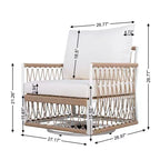 MAYEERTY 3-Piece Bohemian Outdoor Furniture Set, 2 Lounge Chairs & Glass Top Side Table, Handwoven Rope Steel Frame Waterproof Cushions