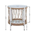 MAYEERTY 3-Piece Bohemian Outdoor Furniture Set, 2 Lounge Chairs & Glass Top Side Table, Handwoven Rope Steel Frame Waterproof Cushions
