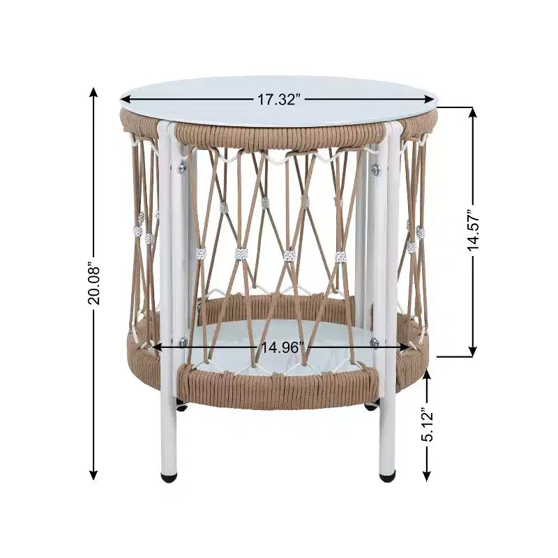 MAYEERTY 3-Piece Bohemian Outdoor Furniture Set, 2 Lounge Chairs & Glass Top Side Table, Handwoven Rope Steel Frame Waterproof Cushions