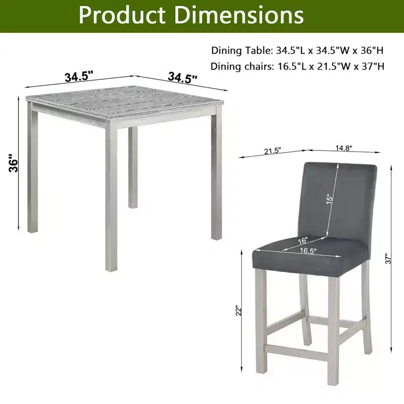 MAYEERTY 5-Piece Counter Height Table Set, Wooden Table & 4 Upholstered Chairs