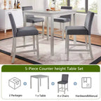 MAYEERTY 5-Piece Counter Height Table Set, Wooden Table & 4 Upholstered Chairs