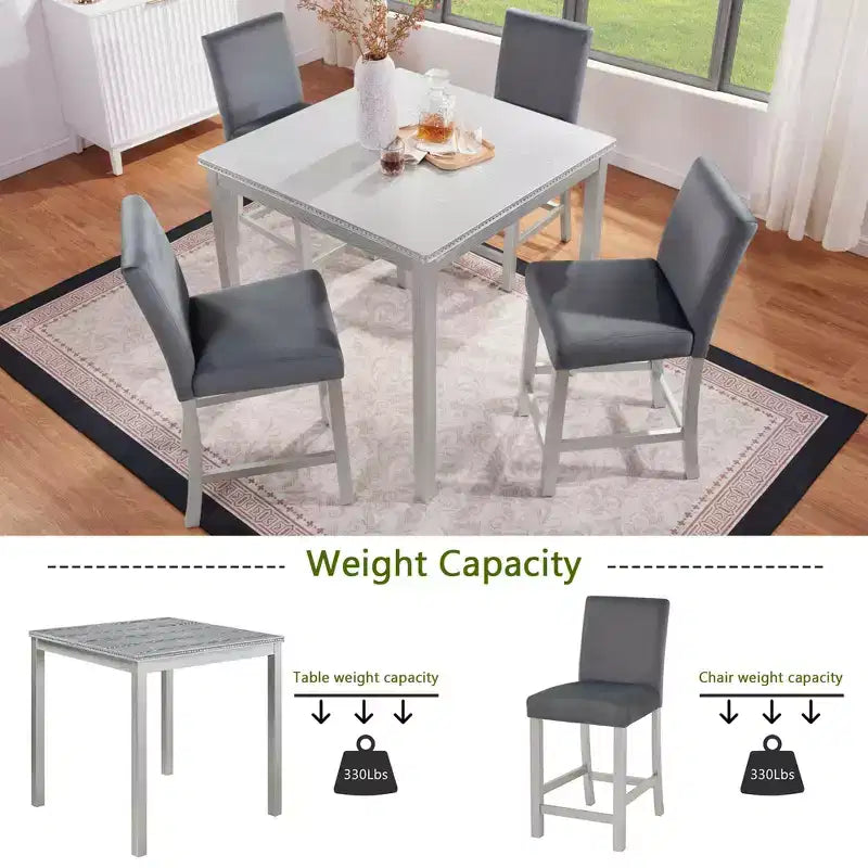 MAYEERTY 5-Piece Counter Height Table Set, Wooden Table & 4 Upholstered Chairs