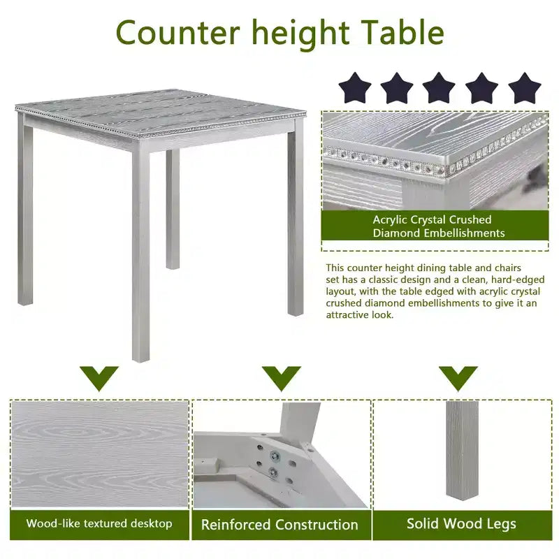 MAYEERTY 5-Piece Counter Height Table Set, Wooden Table & 4 Upholstered Chairs