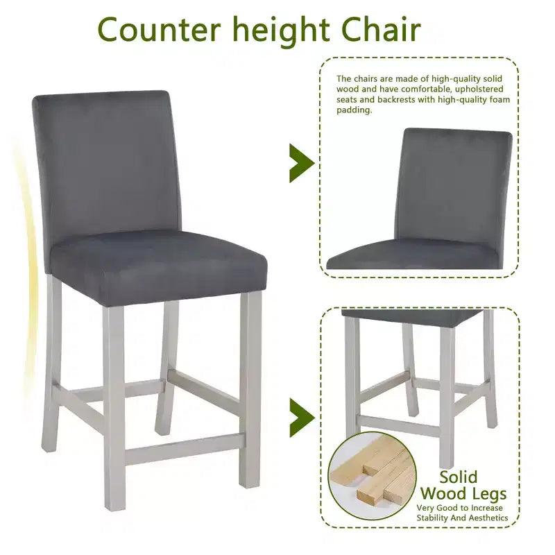 MAYEERTY 5-Piece Counter Height Table Set, Wooden Table & 4 Upholstered Chairs