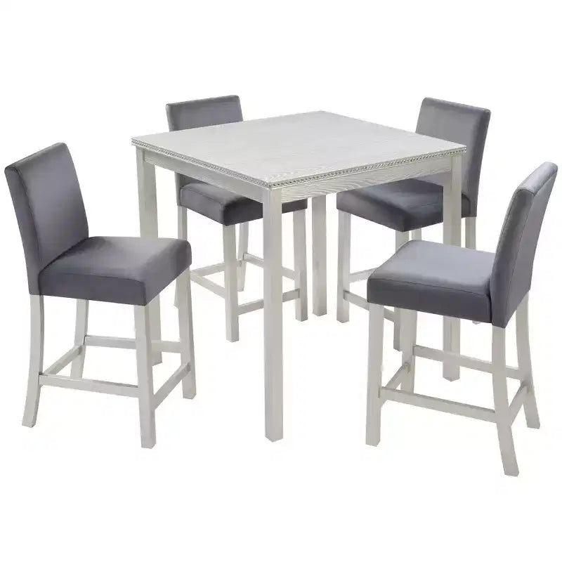 MAYEERTY 5-Piece Counter Height Table Set, Wooden Table & 4 Upholstered Chairs