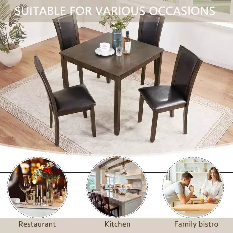 MAYEERTY 6-Piece Modern Dining Table Set, Wooden Table with 4 Chairs & Bench, Grey