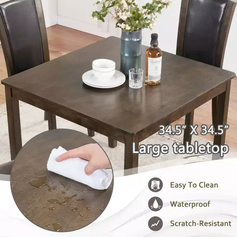 MAYEERTY 6-Piece Modern Dining Table Set, Wooden Table with 4 Chairs & Bench, Grey