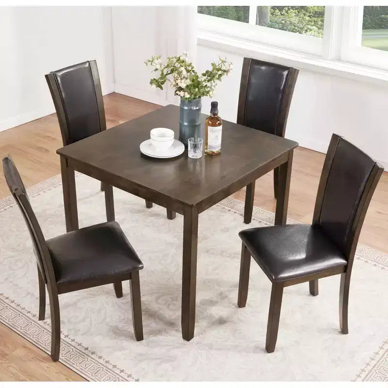 MAYEERTY 6-Piece Modern Dining Table Set, Wooden Table with 4 Chairs & Bench, Grey
