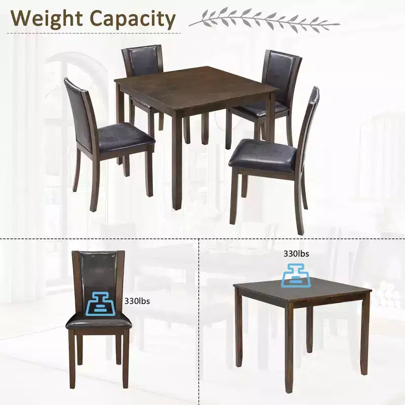 MAYEERTY 6-Piece Modern Dining Table Set, Wooden Table with 4 Chairs & Bench, Grey