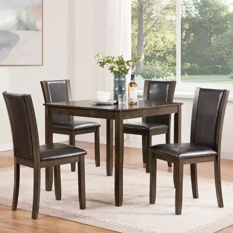 MAYEERTY 6-Piece Modern Dining Table Set, Wooden Table with 4 Chairs & Bench, Grey