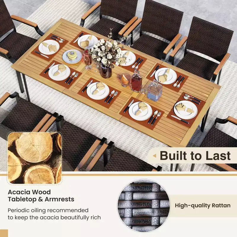 Costway 9PCS Patio Dining Set with 79 Rectangular Dining Table & 8 Stackable Rattan Chairs