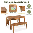 GDFStudio Lucas Patio Modern Acacia Wood 3-Piece Dining Table Set with Two Benches