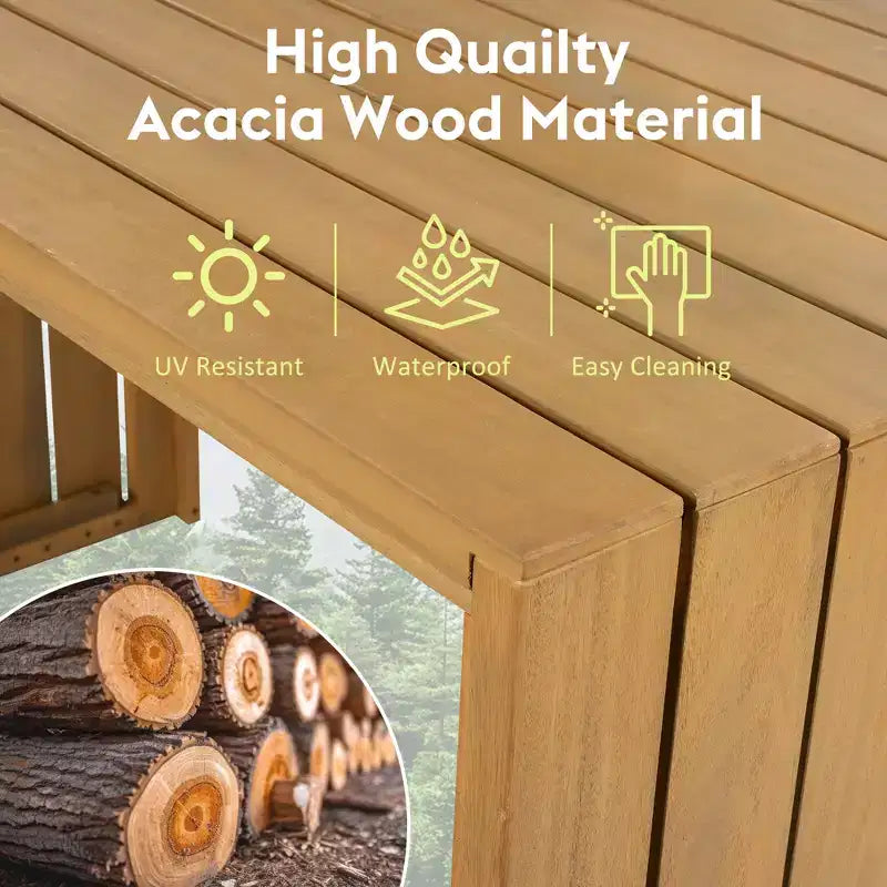 GDFStudio Mason Patio Modern Acacia Wood 5-Piece Bar Height Table Set with 4 Cushioned Stools