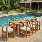 Christopher Knight Home Dione Rustic 9 Piece Patio Acacia Wood Dining Set with Slatted Tabletop and Cushions