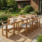 Christopher Knight Home Dione Rustic 9 Piece Patio Acacia Wood Dining Set with Slatted Tabletop and Cushions